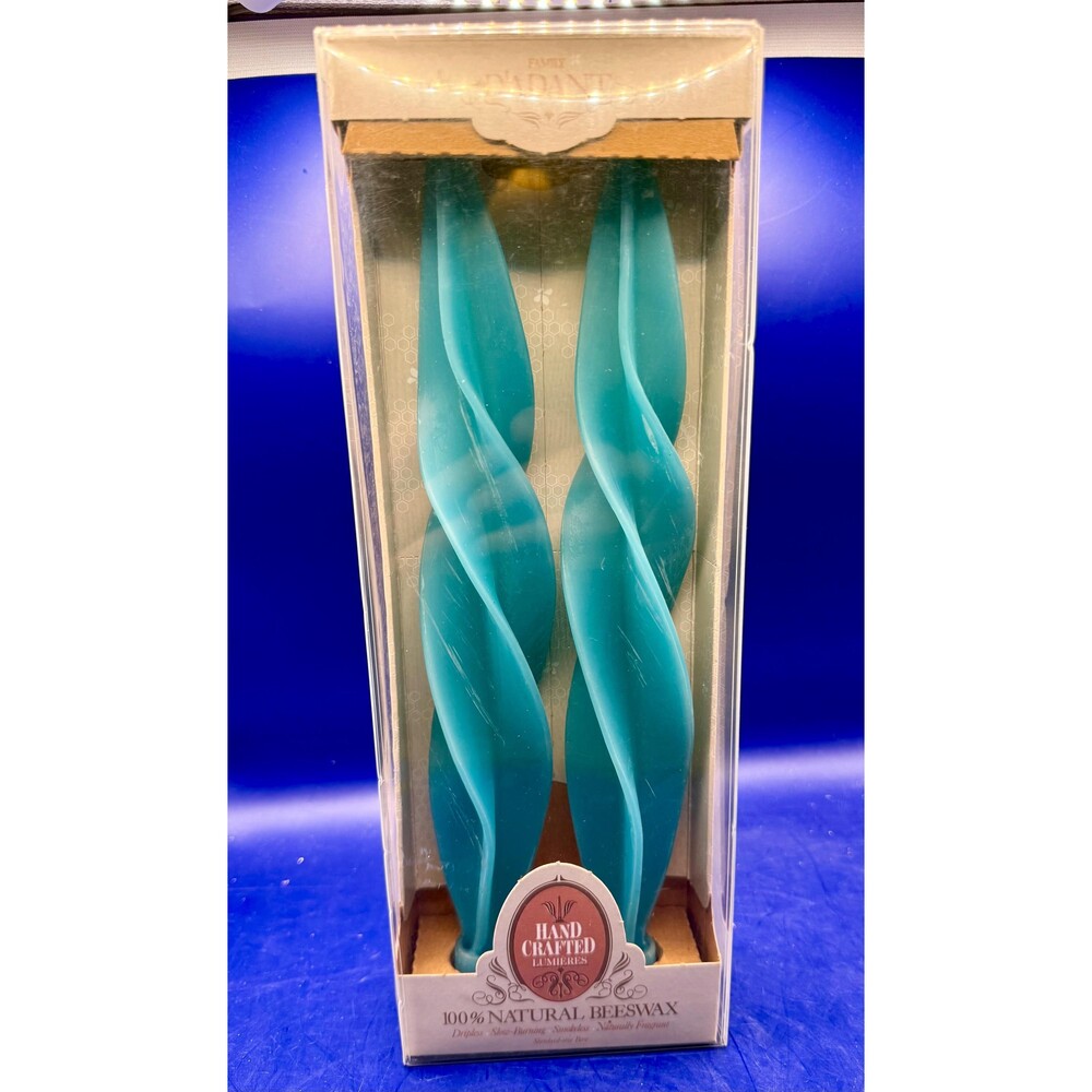 Vintage Dadant Beeswax Twist Taper Candles Teal Blue | Hand Crafted Lumieres